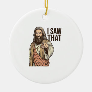 Ich sah diesen religiösen zeigenden Vintage-Stich- Keramik Ornament