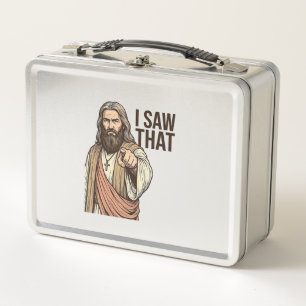 Ich sah diesen religiösen zeigenden Vintage-Stich- Metall Brotdose