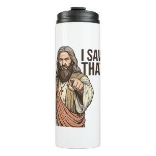 Ich sah diesen religiösen zeigenden Vintage-Stich- Thermosbecher