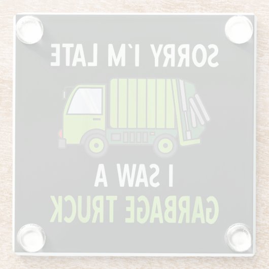 Ich sah eine Mülltrasse Recycelnd Müll Glasuntersetzer (Rückseite)