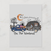 Ich schlafe am Wochenende - sonniges Halloween Postkarte (Vorderseite)