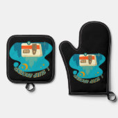 Ich schlafe um Camper Van Camping Explorer Natur Ofenhandschuh & Topflappen-Set (Vorderseite)