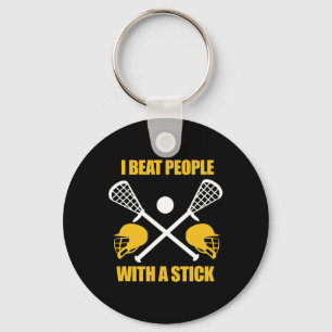 Ich schlage Leute mit einem Klick Lacrosse Player Schlüsselanhänger