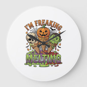 Ich schmelze verrücktes Halloween-Eiscreme-Schädel Große Wanduhr