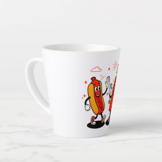 Ich schneide auf saftigen Dackeln Erwachsenen Humo Milchtasse (Linke Ecke)