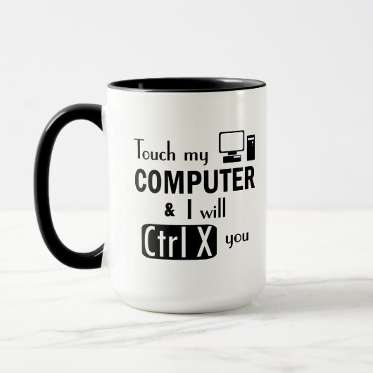 Ich schneide Sie lustiger Computer-Aussenseiter Tasse (Links)