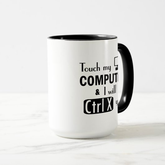 Ich schneide Sie lustiger Computer-Aussenseiter Tasse (VorderseiteRechts)
