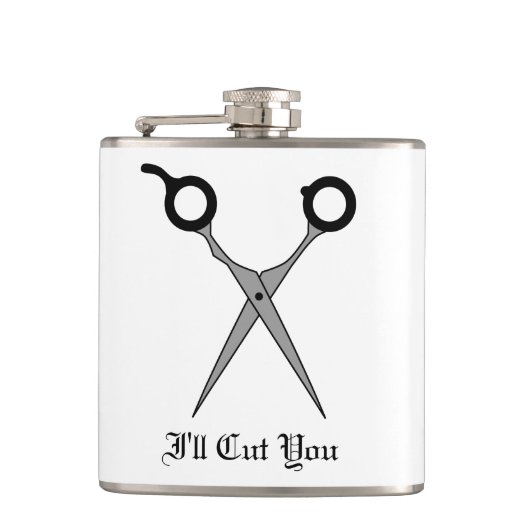 Ich schneide Sie (schwarzes Flachmann (Vorderseite)