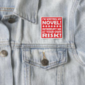 "Ich SCHREIBE MEINEN ROMAN!" quadratischer Knopf Button (Beispiel)