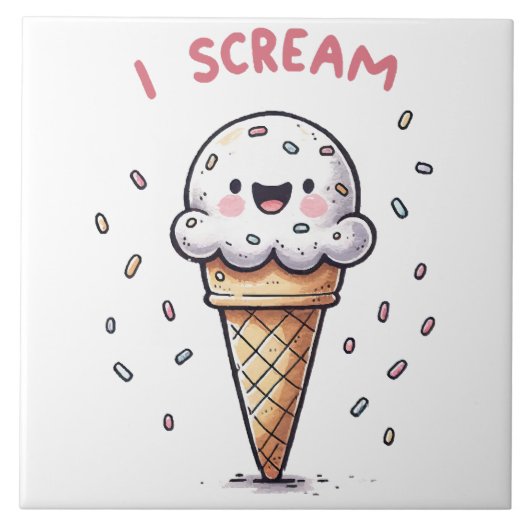 Ich schreie Eiscreme mit Sprinklen Fliese (Vorderseite)