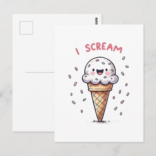Ich schreie Eiscreme mit Sprinklen Postkarte (Vorne/Hinten)