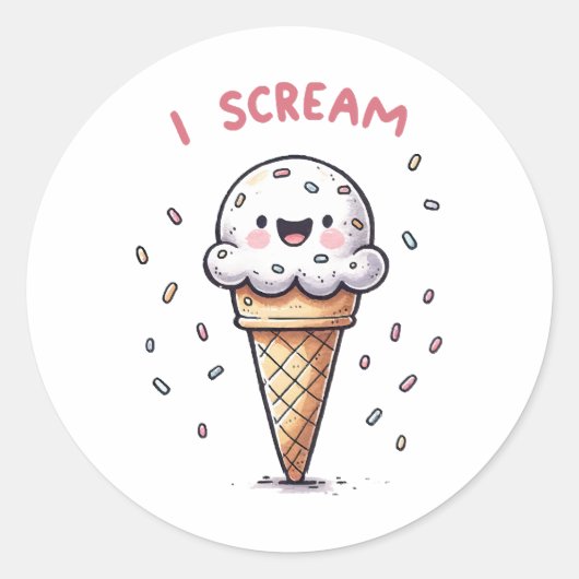 Ich schreie Eiscreme mit Sprinklen Runder Aufkleber (Vorderseite)