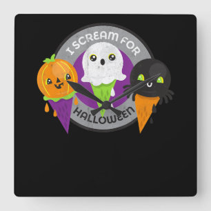 Ich schreie für Halloween Pumpkin Spider Ghost Quadratische Wanduhr