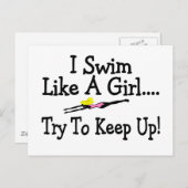 Ich schwimme wie ein Mädchen und versuche, Behalte Postkarte (Vorne/Hinten)