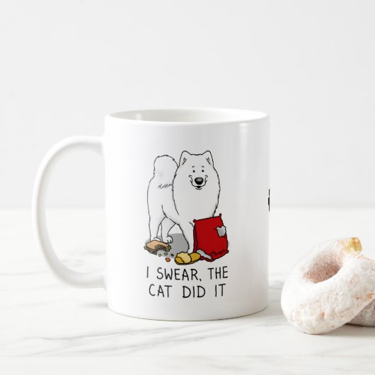 Ich schwöre, die Katze hat es Samoyed Dog Messy Fu Kaffeetasse (Mit Donut)
