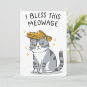Ich segne diese Meowage Ehe Funny Cat Hochzeit Einladung (Stehend Vorderseite)