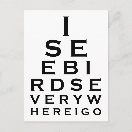Ich sehe Vögel-Eyechart Postkarte (Vorderseite)