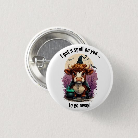 Ich setze einen Zauber auf deine gruselige Kuh-Rot Button (Vorne & Hinten)