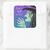 Ich setze einen Zauber auf euch, Hexe Halloween Quadratischer Aufkleber (Tasche)