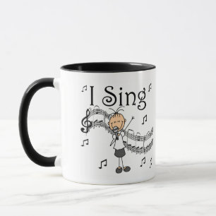 Ich singe musikalische Stäbchenfigur-T-Shirts und Tasse