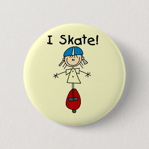 Ich Skate Skateboard Fahrendes Mädchen Button
