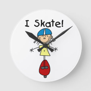 Ich Skate Skateboard Fahrendes Mädchen Runde Wanduhr
