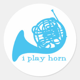 Ich spiele Horn - Blau Runder Aufkleber