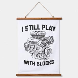 Ich spiele immer noch mit Blocks Automechaniker Wandteppich Mit Holzrahmen