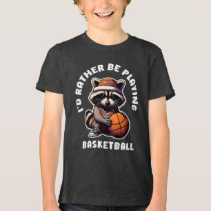 Ich spiele lieber Basketball Funny Racoon Geschenk Tri-Blend Shirt