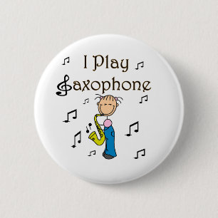 Ich spiele Saxophon Stick Figure T-Shirts und Gesc Button