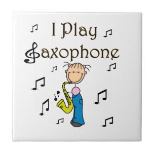 Ich spiele Saxophon Stick Figure T-Shirts und Gesc Fliese