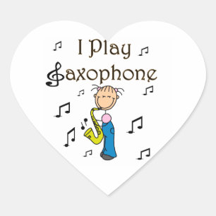 Ich spiele Saxophon Stick Figure T-Shirts und Gesc Herz-Aufkleber