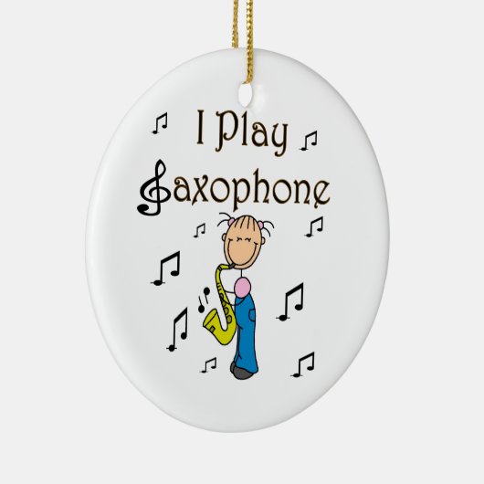 Ich spiele Saxophone Strichmännchen T - Shirt und Keramikornament (Rechts)