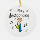 Ich spiele Saxophone Strichmännchen T - Shirt und Keramikornament (Vorne)
