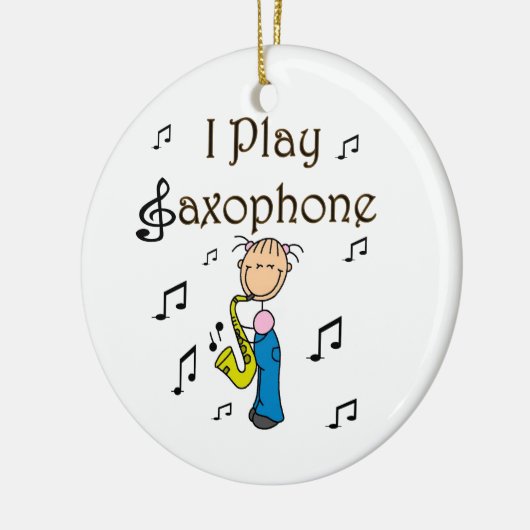 Ich spiele Saxophone Strichmännchen T - Shirt und Keramikornament (Links)