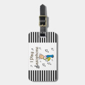 Ich spiele Saxophone-Strichmännchen-T - Shirts und Gepäckanhänger (Vorderseite vertikal)