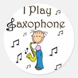 Ich spiele saxophone T - Shirt und Geschenke Runder Aufkleber