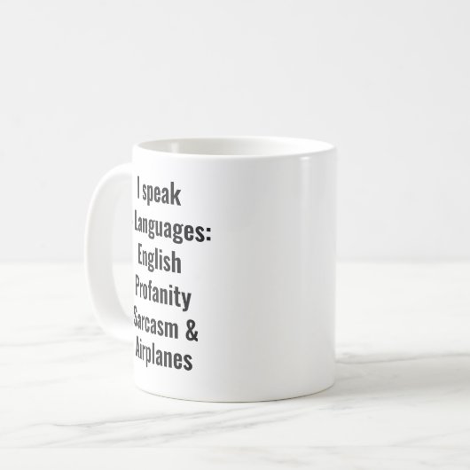 Ich spreche 4 Sprachen, Englisch, Französisch, Sar Kaffeetasse (Vorderseite Links)