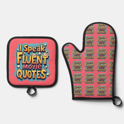Ich spreche fließend Film Quotes Retro Pop Art Ofenhandschuh & Topflappen-Set (Vorderseite)