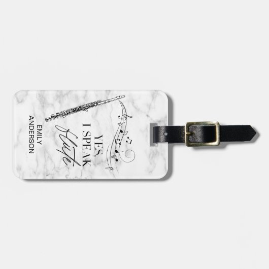 Ich spreche Flute Schwarz-weiße Marmormonogramm Gepäckanhänger (Vorderseite horizontal)