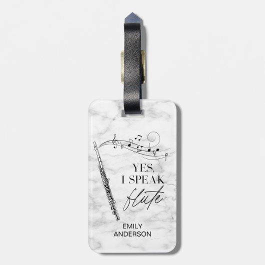 Ich spreche Flute Schwarz-weiße Marmormonogramm Gepäckanhänger (Rückseite vertikal)