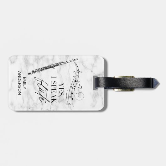 Ich spreche Flute Schwarz-weiße Marmormonogramm Gepäckanhänger (Rückseite horizontal)
