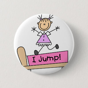 Ich springe Stickfigur Knopf Button