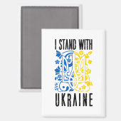 Ich stehe hinter der Ukraine. Wappen. Dreizack.  Magnet (Vorderseite/Rückseite)