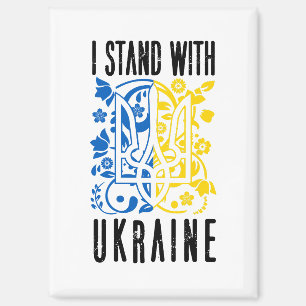 Ich stehe hinter der Ukraine. Wappen. Dreizack.  Magnet