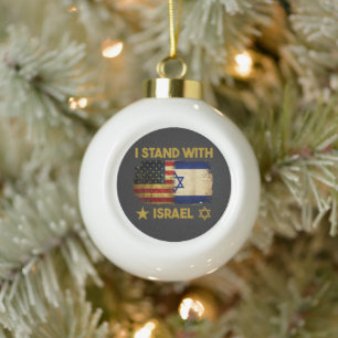 Ich stehe hinter Israel Amerika-Flagge Keramik Kugel-Ornament