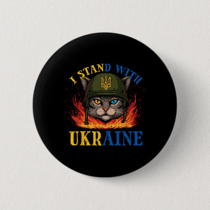 Ich stehe hinter Ukraine Katze Soldat Ukrainische Button