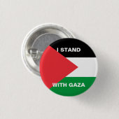 Ich stehe mit dem Gaza-Zoll-Text Palästina-Flagge Button (Vorne & Hinten)