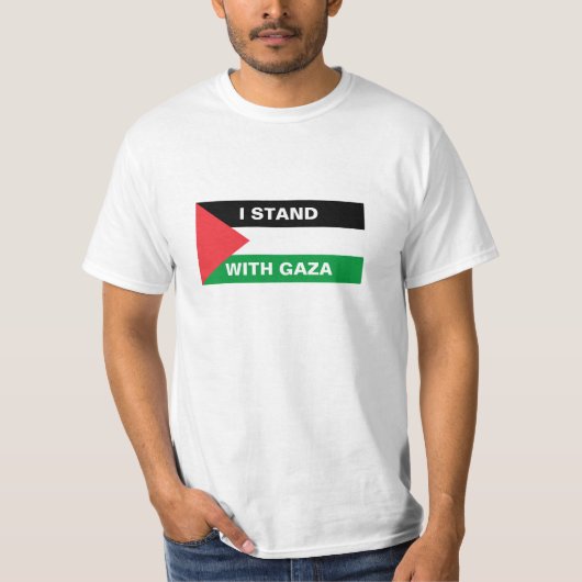 Ich stehe mit dem Gaza-Zoll-Text Palästina-Flagge T-Shirt (Vorderseite)