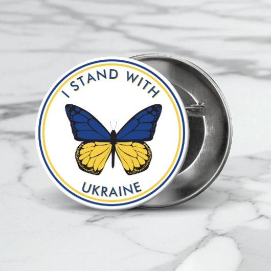 Ich stehe mit der Ukraine auf, die Schmetterlingsd Button